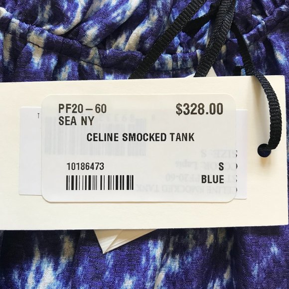 NWT Sea NY Celine Smocked Blouse Top Shirt Womens Small Blue White Sleeveless - Picture 6 of 15